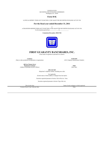 Thumbnail First Guaranty Bancshares 10-K Annual Report 2011