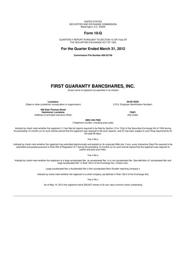 Vorschaubild First Guaranty Bancshares 10-Q Quartalsbericht 2012 