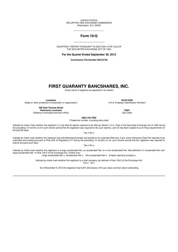 Vorschaubild First Guaranty Bancshares 10-Q Quartalsbericht 2012 