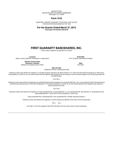 Vorschaubild First Guaranty Bancshares 10-Q Quartalsbericht 2013 
