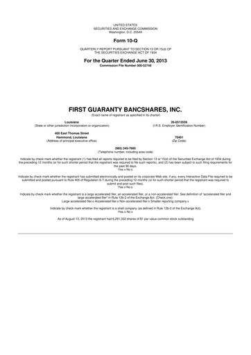 Vorschaubild First Guaranty Bancshares 10-Q Quartalsbericht 2013 