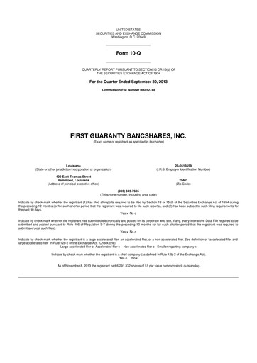 Vorschaubild First Guaranty Bancshares 10-Q Quartalsbericht 2013 