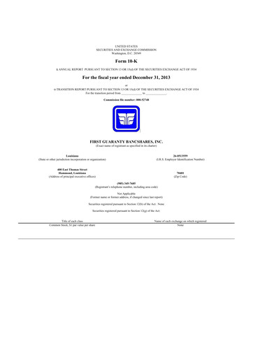 Thumbnail First Guaranty Bancshares 10-K Annual Report 2013
