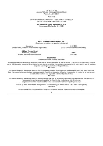 Vorschaubild First Guaranty Bancshares 10-Q Quartalsbericht 2015 