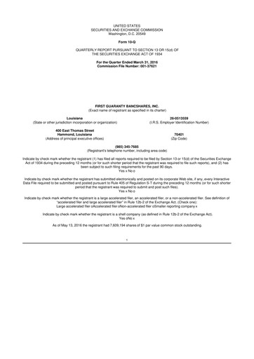 Vorschaubild First Guaranty Bancshares 10-Q Quartalsbericht 2016 