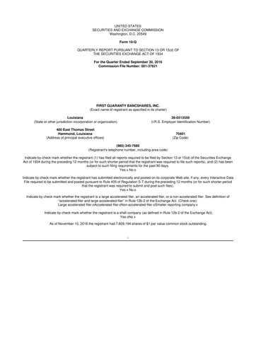 Vorschaubild First Guaranty Bancshares 10-Q Quartalsbericht 2016 