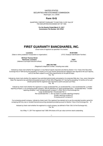 Vorschaubild First Guaranty Bancshares 10-Q Quartalsbericht 2017 