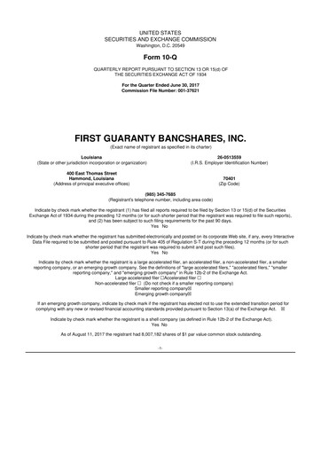 Vorschaubild First Guaranty Bancshares 10-Q Quartalsbericht 2017 