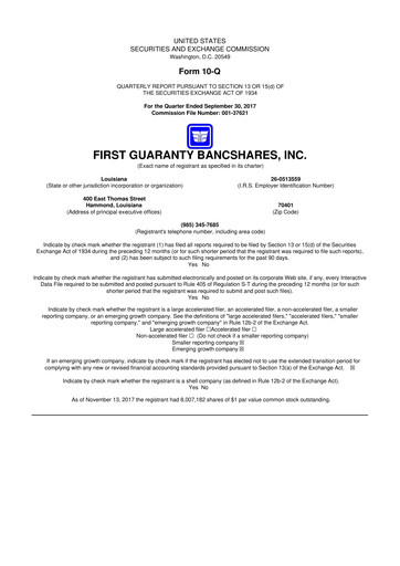 Vorschaubild First Guaranty Bancshares 10-Q Quartalsbericht 2017 