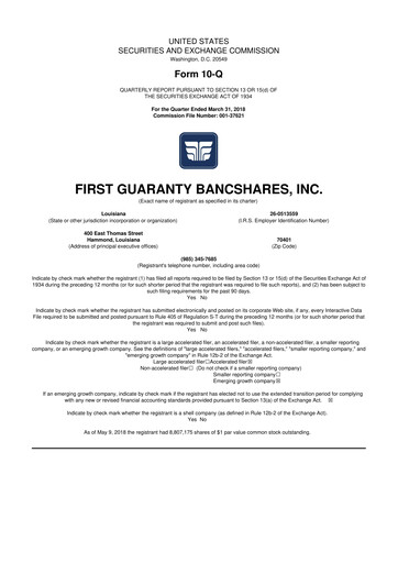 Vorschaubild First Guaranty Bancshares 10-Q Quartalsbericht 2018 