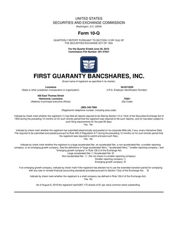Vorschaubild First Guaranty Bancshares 10-Q Quartalsbericht 2018 
