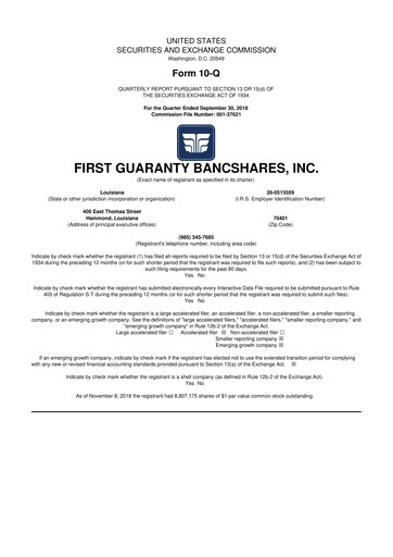 Vorschaubild First Guaranty Bancshares 10-Q Quartalsbericht 2018 