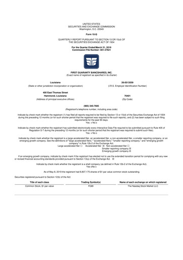 Vorschaubild First Guaranty Bancshares 10-Q Quartalsbericht 2019 