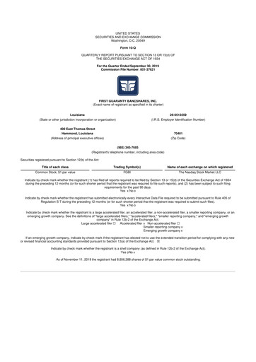 Vorschaubild First Guaranty Bancshares 10-Q Quartalsbericht 2019 