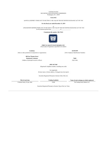 Thumbnail First Guaranty Bancshares 10-K Annual Report 2019