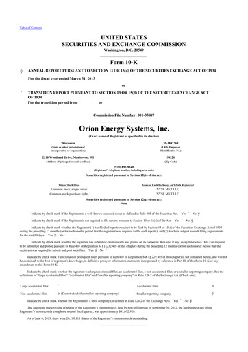 Thumbnail Orion Energy Systems
 10-K Annual Report 2013
