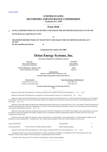Thumbnail Orion Energy Systems
 10-K Annual Report 2013