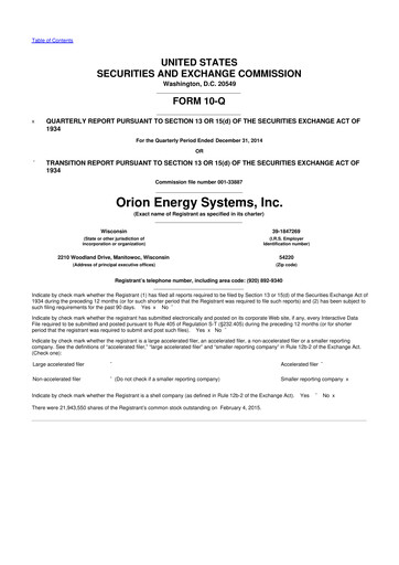 Vorschaubild Orion Energy Systems
 10-Q Quartalsbericht 2015 