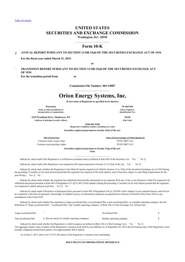 Thumbnail Orion Energy Systems
 10-K Annual Report 2014
