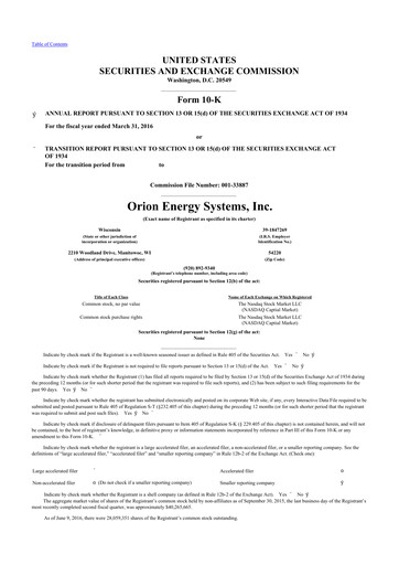 Thumbnail Orion Energy Systems
 10-K Annual Report 2016