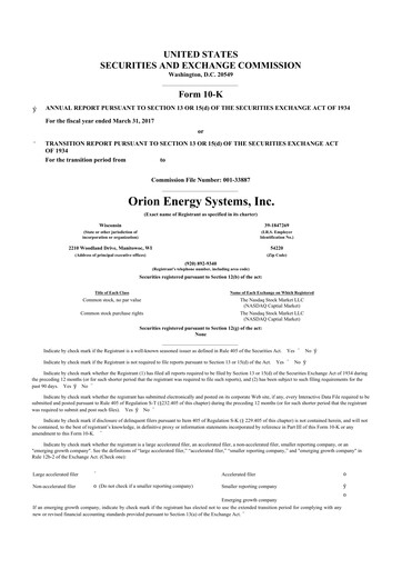 Thumbnail Orion Energy Systems
 10-K Annual Report 2017