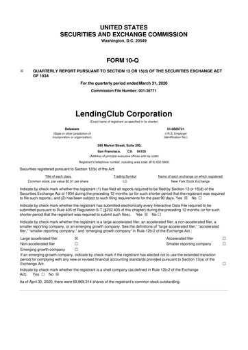 Thumbnail LendingClub
 10-Q Quarterly Report FY2020 