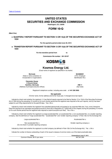 Miniature Kosmos Energy 10-Q Rapport trimestriel 2015 