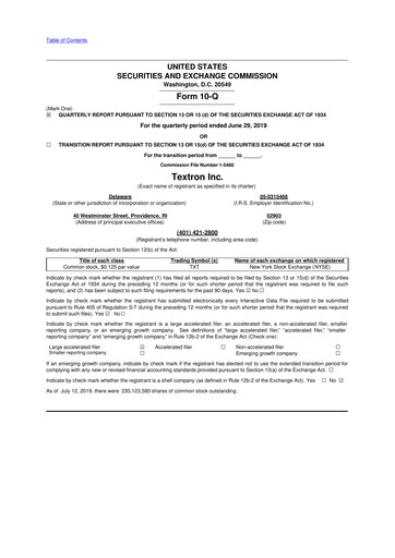 Thumbnail Textron 10-Q Quarterly Report FY2019 