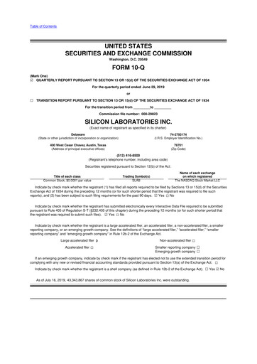 Thumbnail Silicon Labs
 10-Q Quarterly Report FY2019 