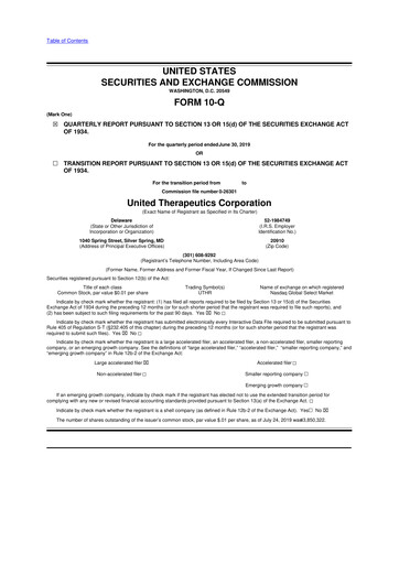 Thumbnail United Therapeutics 10-Q Quarterly Report FY2019 