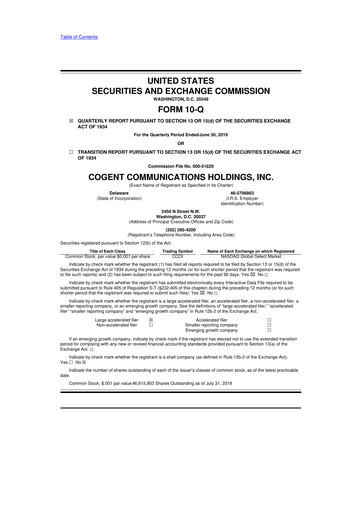 Thumbnail Cogent Communications
 10-Q Quarterly Report FY2019 