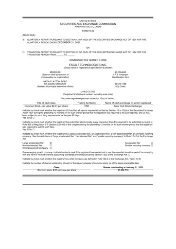 Thumbnail ESCO Technologies
 10-Q Quarterly Report FY2022 