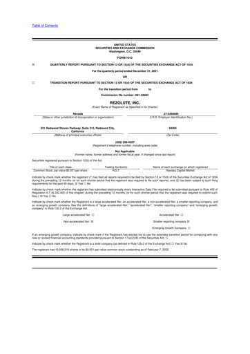 Thumbnail Rezolute 10-Q Quarterly Report FY 