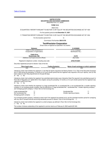 Miniature TechPrecision 10-Q Rapport trimestriel 2022 