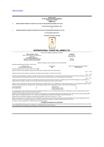 Thumbnail International Tower Hill Mines 10-K Annual Report 2021