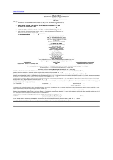 Miniature Himax Technologies 20-F Rapport annuel 2021