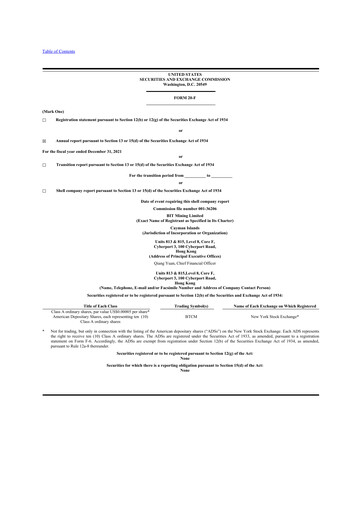 Thumbnail BIT Mining (500.com) 20-F Annual Report 2021