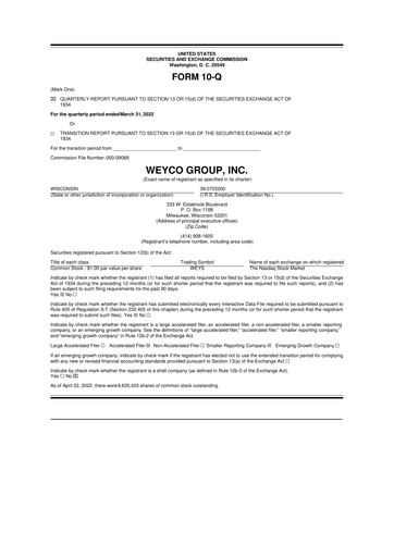 Thumbnail Weyco Group 10-Q Quarterly Report FY2022 