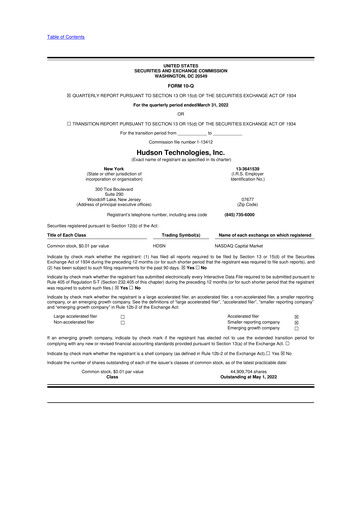 Thumbnail Hudson Technologies 10-Q Quarterly Report FY 
