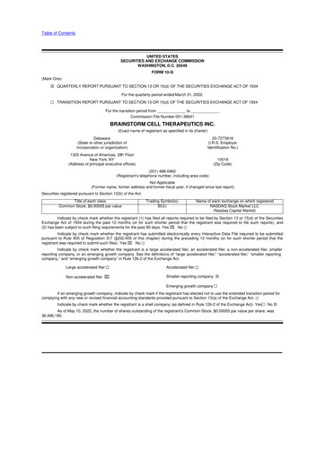 Vorschaubild BrainStorm Cell Therapeutics 10-Q Quartalsbericht 2022 