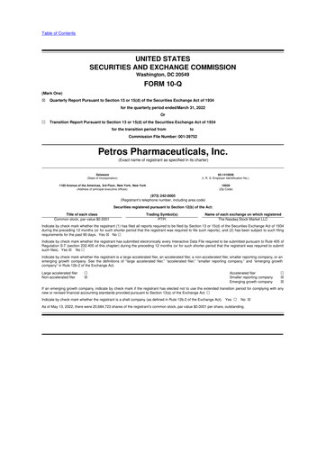 Miniature Petros Pharmaceuticals 10-Q Rapport trimestriel 2022 