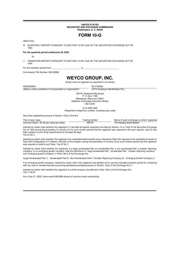 Thumbnail Weyco Group 10-Q Quarterly Report FY 