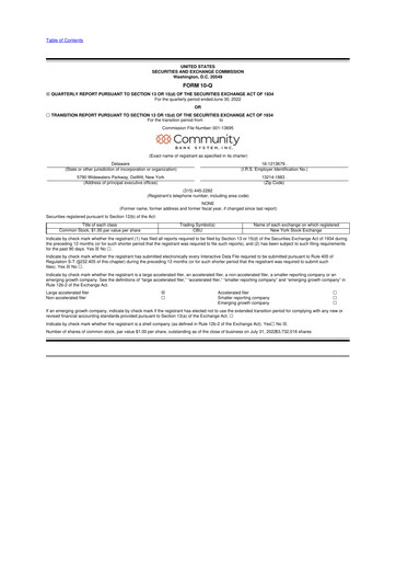 Thumbnail Community Financial System 10-Q Quarterly Report FY2022 