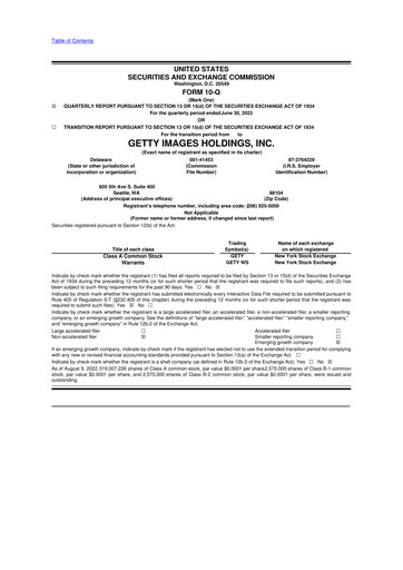 Miniature Getty Images 10-Q Rapport trimestriel 2022 