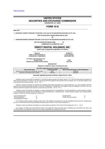 Miniature Direct Digital Holdings 10-Q Rapport trimestriel 2022 
