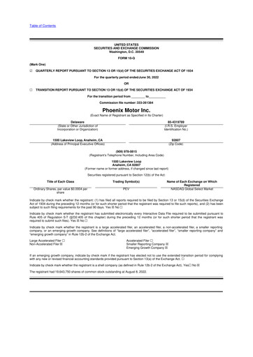 Thumbnail Phoenix Motor 10-Q Quarterly Report FY2022 