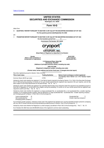 Thumbnail CryoPort 10-Q Quarterly Report FY2022 