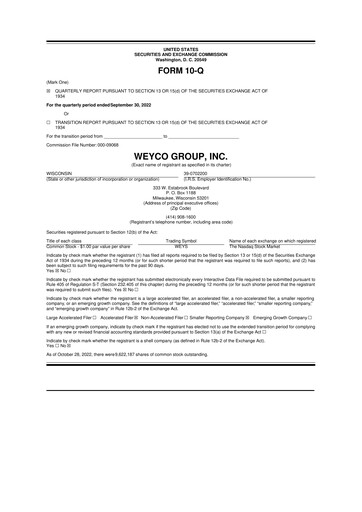 Thumbnail Weyco Group 10-Q Quarterly Report FY 