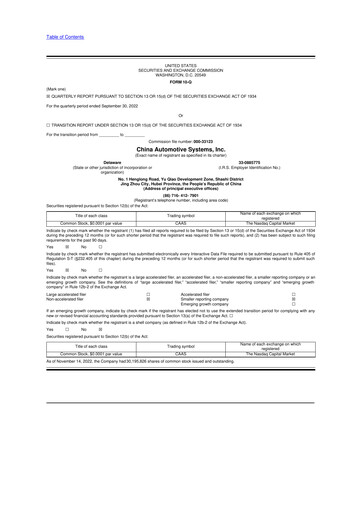 Thumbnail China Automotive Systems 10-Q Quarterly Report FY2022 