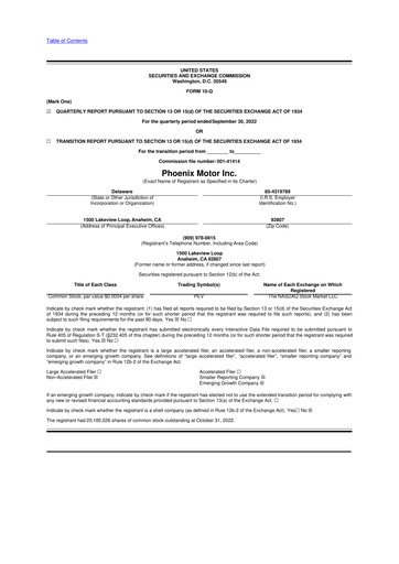 Thumbnail Phoenix Motor 10-Q Quarterly Report FY2022 